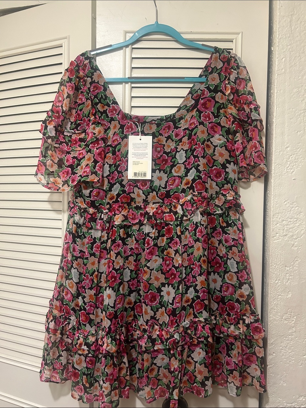 NWT Sézane Robe Coline Floral Mini Dress Black Pink Size 36 US 4
